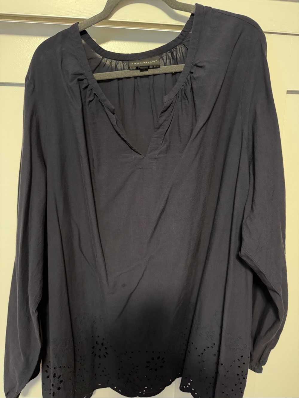 Lane Bryant Dark Navy Long-Sleeve Tunic with Cutwork Hem